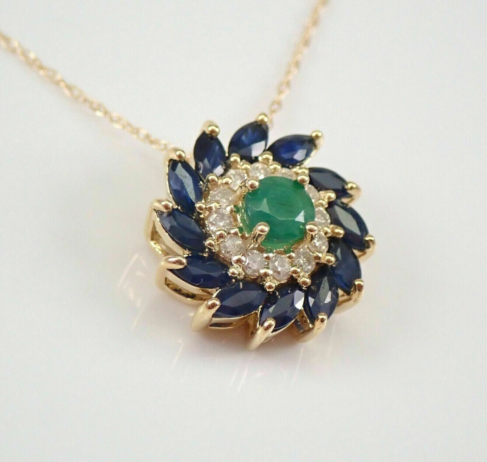 14k Yellow Gold Plated 2 Ct Round Cut Simulated Green Emerald Halo Pendant Chain