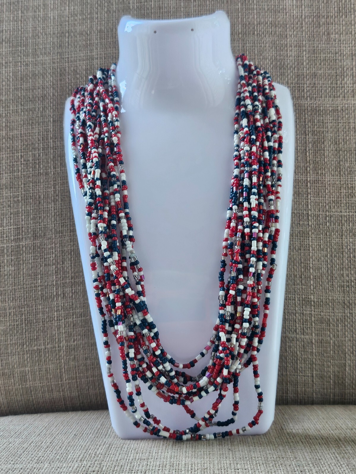 US Flag Tri Color Beads Necklace Patriot Jewelry 4th of July Necklace Unbrande