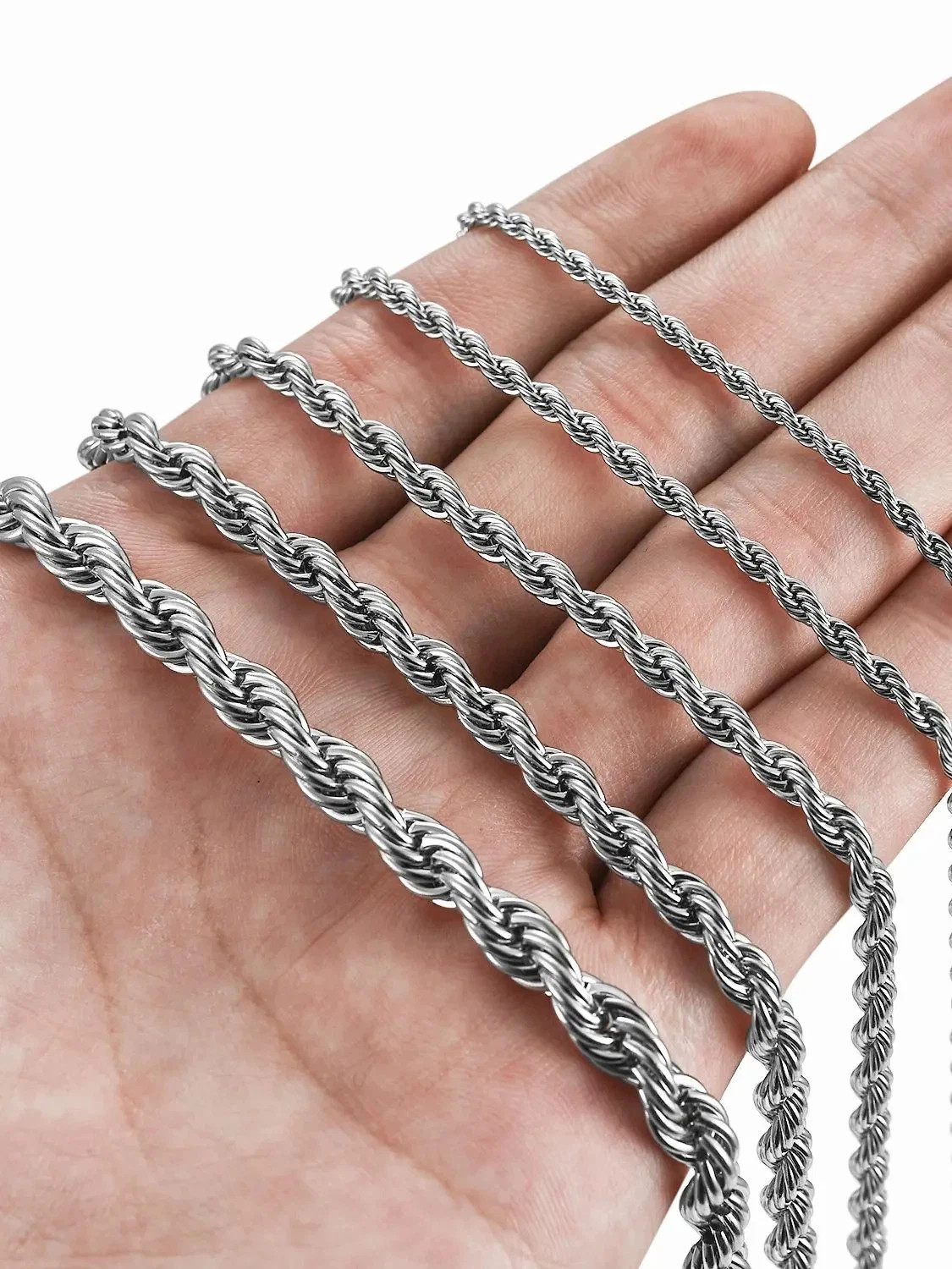 Men’s Stainless Steel Punk Twist Rope Chain Necklace for Women Silver Color Neck