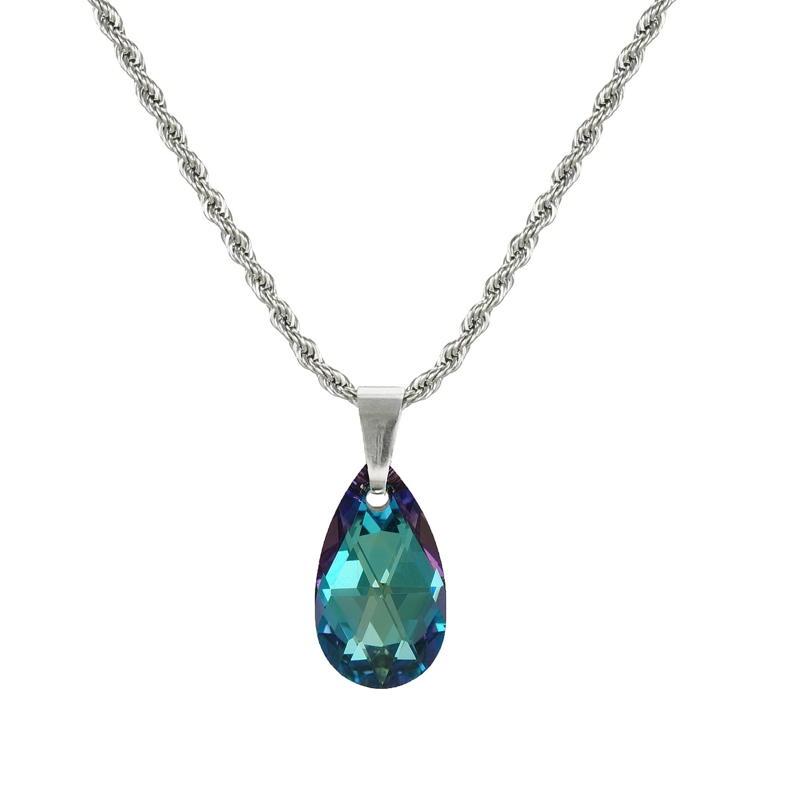 High Quality Stainless Steel Chain with 22mm Austrian Crystal Teardrop Necklace
