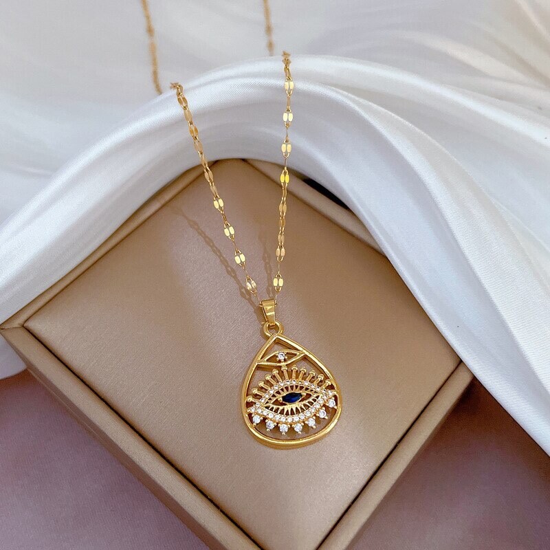 Fashion Jewelry Gold Cubic Zircon Evil Eye Pendant Necklace 464