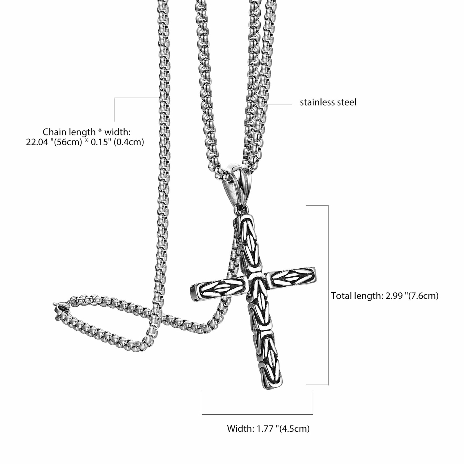 Mens Boys Stainless Steel Vintage Cross Pendant Prayer Necklace Wheat Chain