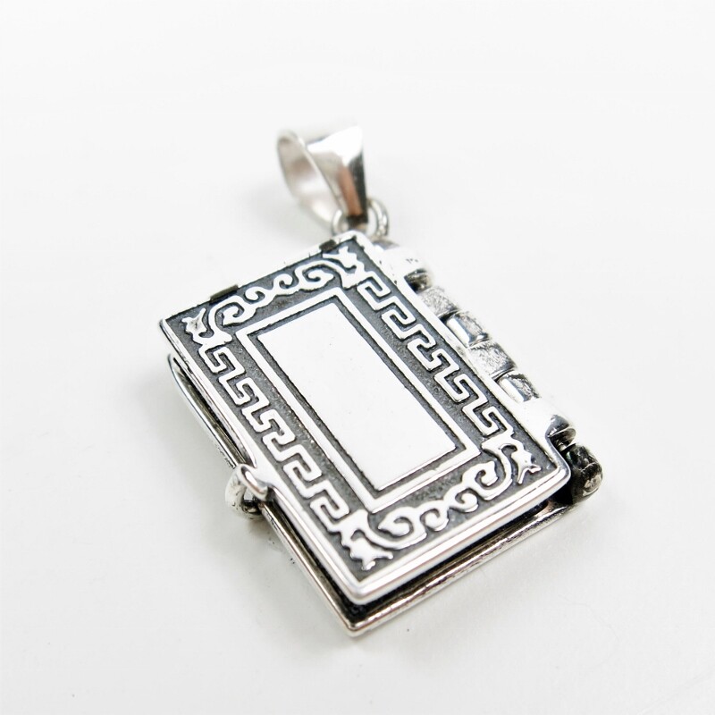 925 Sterling Silver Lord’s Prayer Holy Bible Open Pages Locket Charm Pendant