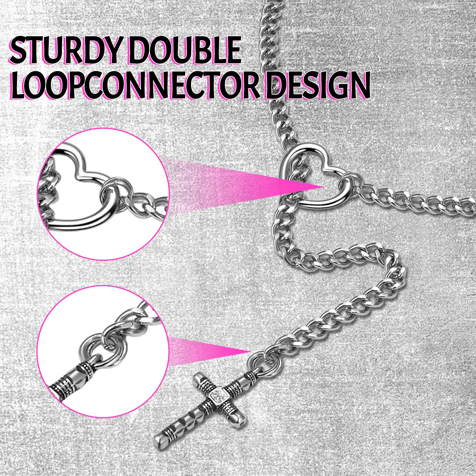 Men Women Cross Pendant Lariat Necklace Stainless Steel Adjustable Silding Chian