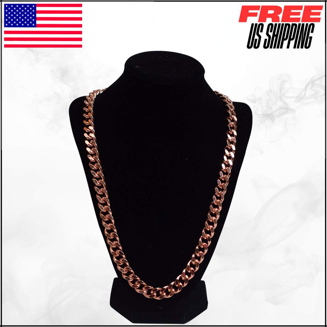 Pure Copper Cuban Link Necklace Heavy Solid Statement Chain Unisex 148 Grams 24″