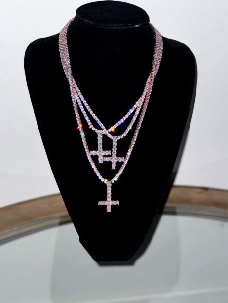 Upside Down Cross Chain & Pendant Necklace Hip Hop Inverted Diamond Carti