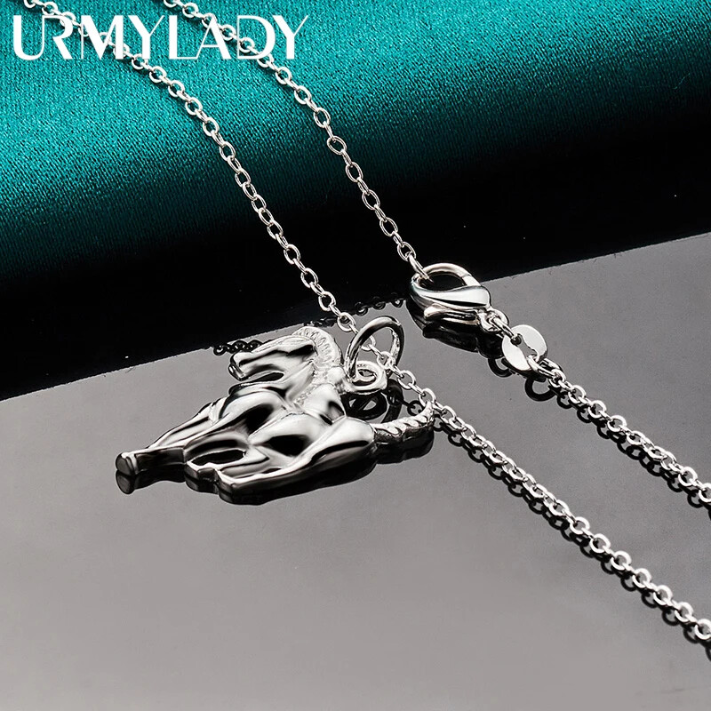 URMYLADY 925 Sterling Silver Smooth Horse 16-30 Inch Pendant Necklace Jewelry
