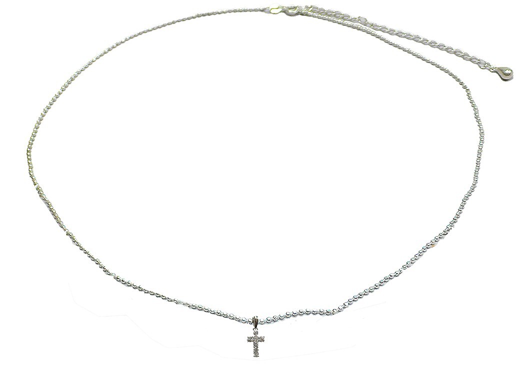 Silver Necklace Chain w. Crystal Cross Pendant Silver Chain 17″+3.75″ Extension