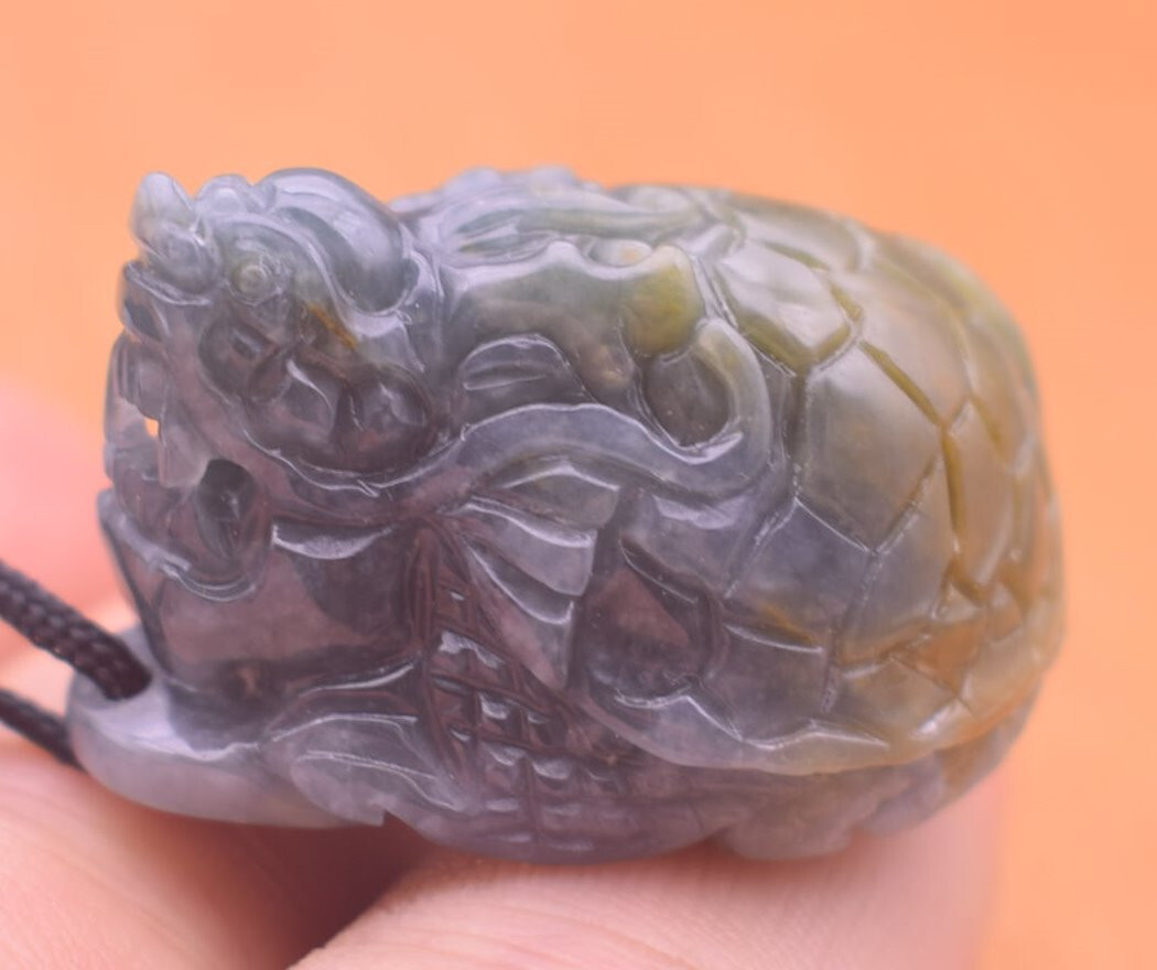 Certified Yellow Natural 100% A Jade jadeite Pendant Dragon Turtle Coin 417833