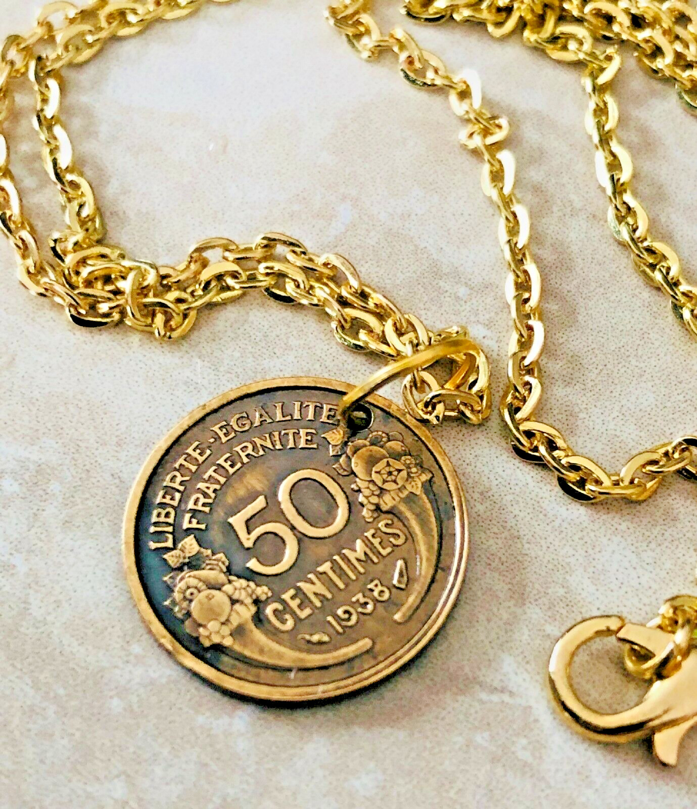 France Coin Necklace French Pendant 50 Centimes Liberty Equality Fraternity
