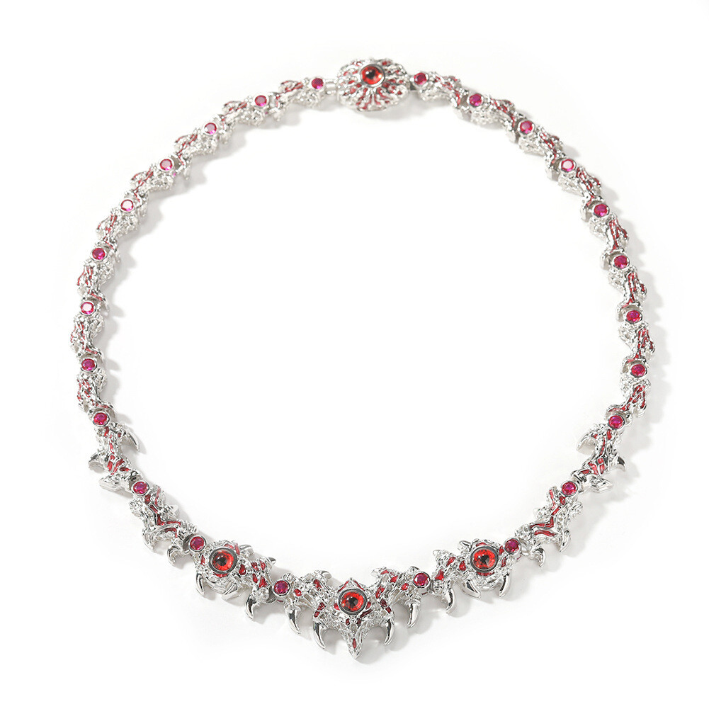 18″ Red Eyes Spikes Iced CZ Out Chain Choker Silver Necklace For Men Hip Hop
