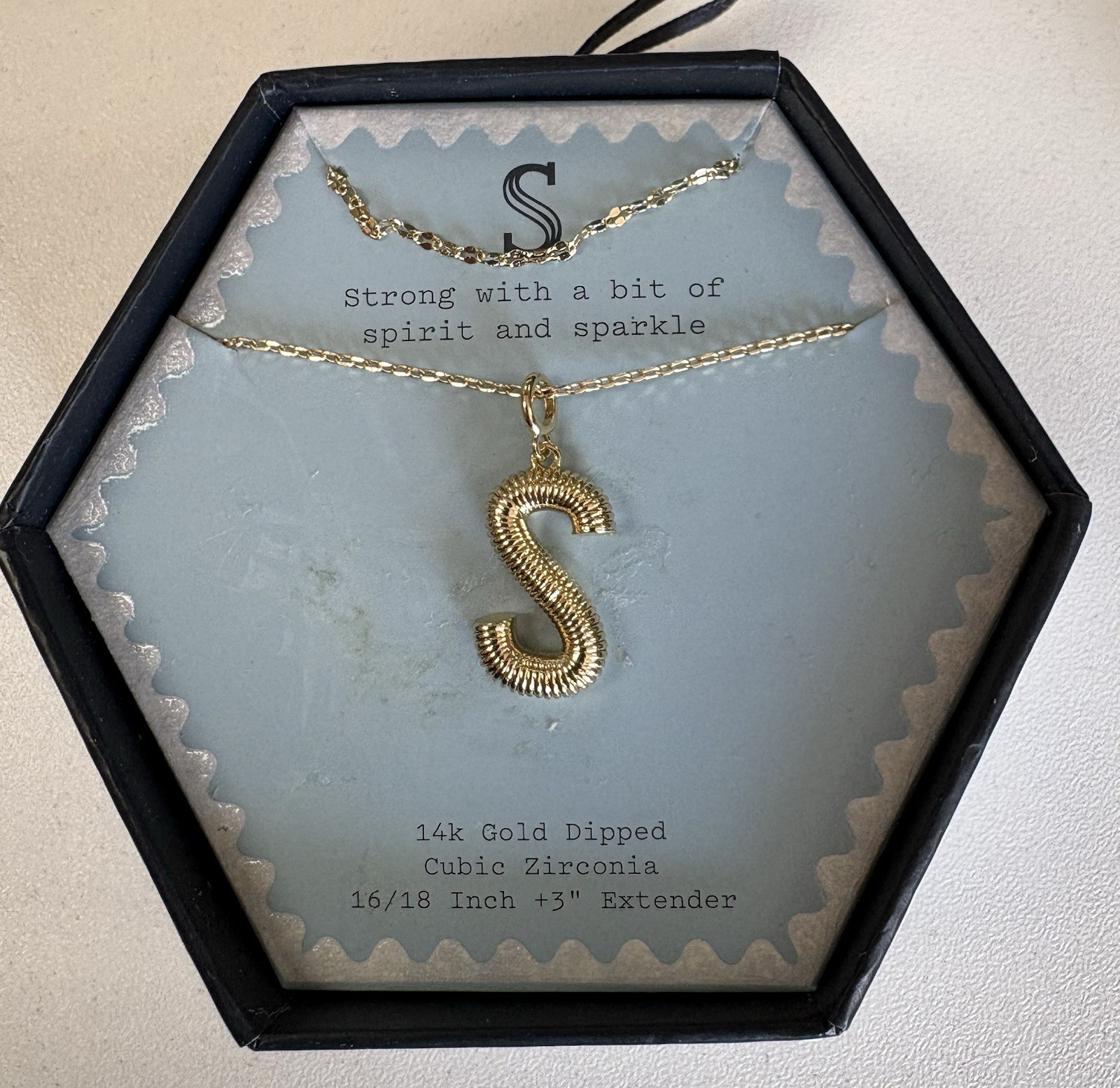 A New Day 14k Gold Dipped Initial S Cubic Zirconia Pendant Necklace NIB