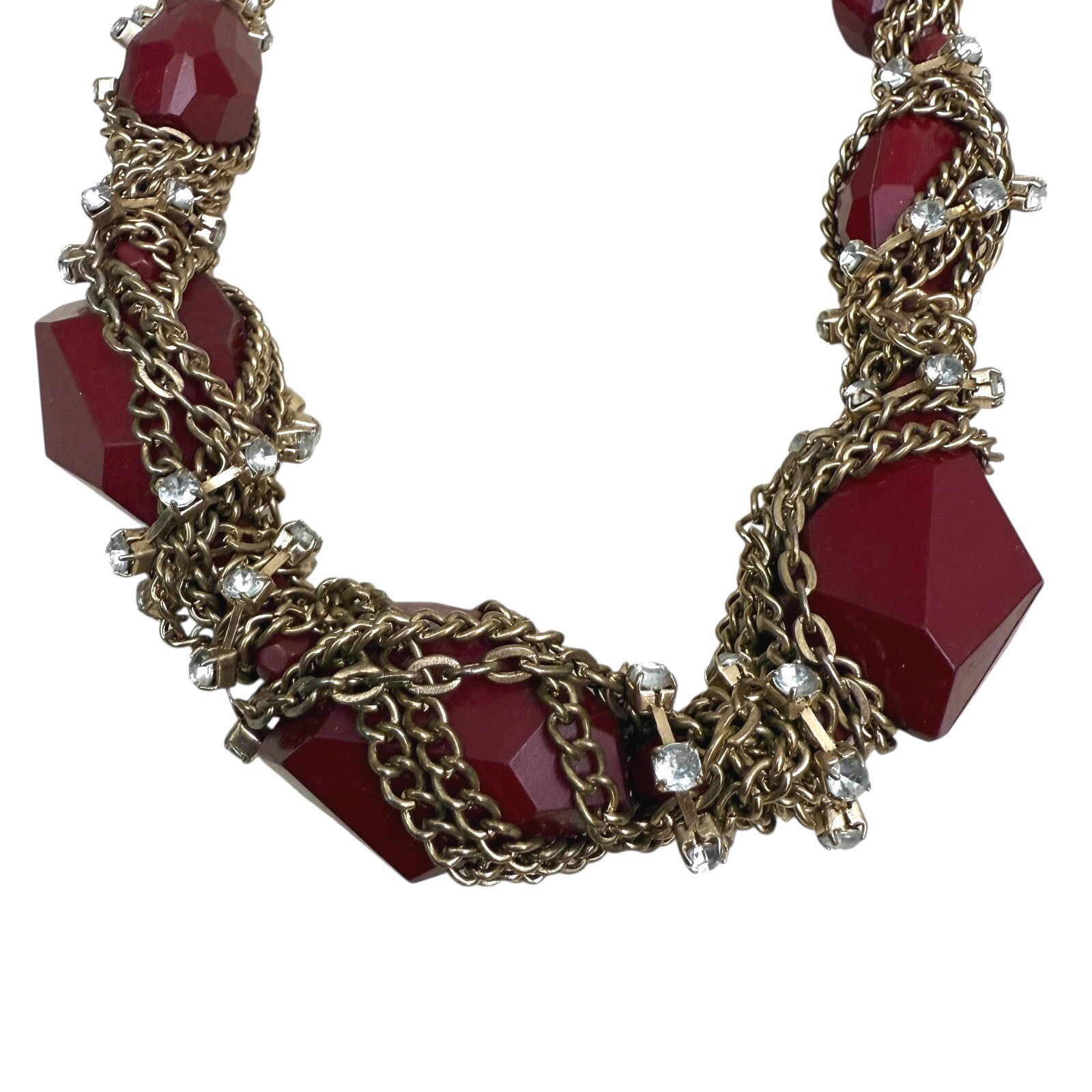 Ruby Red Faceted Acrylic Rhinestone Chain Chunky Beaded Statement Necklace 10 in