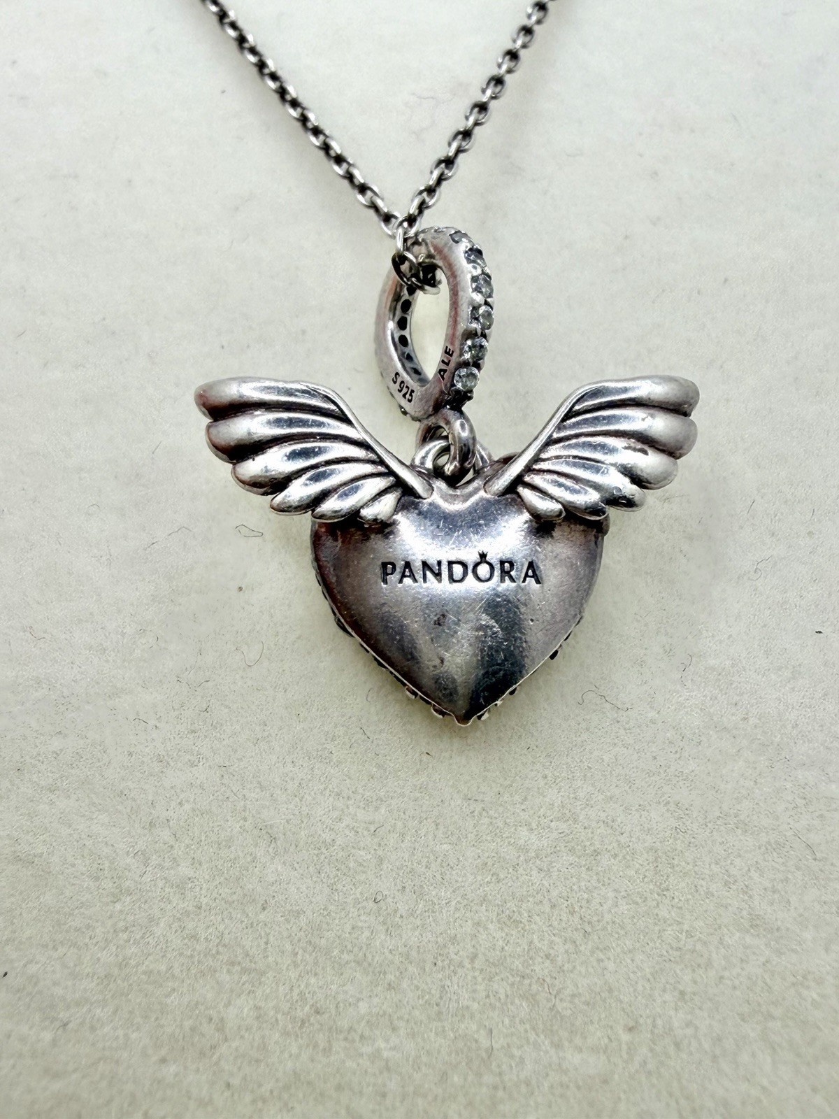 Authentic PANDORA Clear CZ Pave Heart Angel Wings 17.7″ Necklace w/Box!!