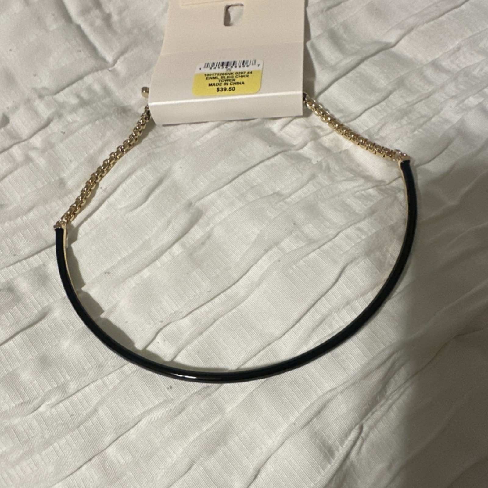 ON 34TH Black Enamel Choker Necklace Gold Chain Fashion Jewelry No Stone Undated