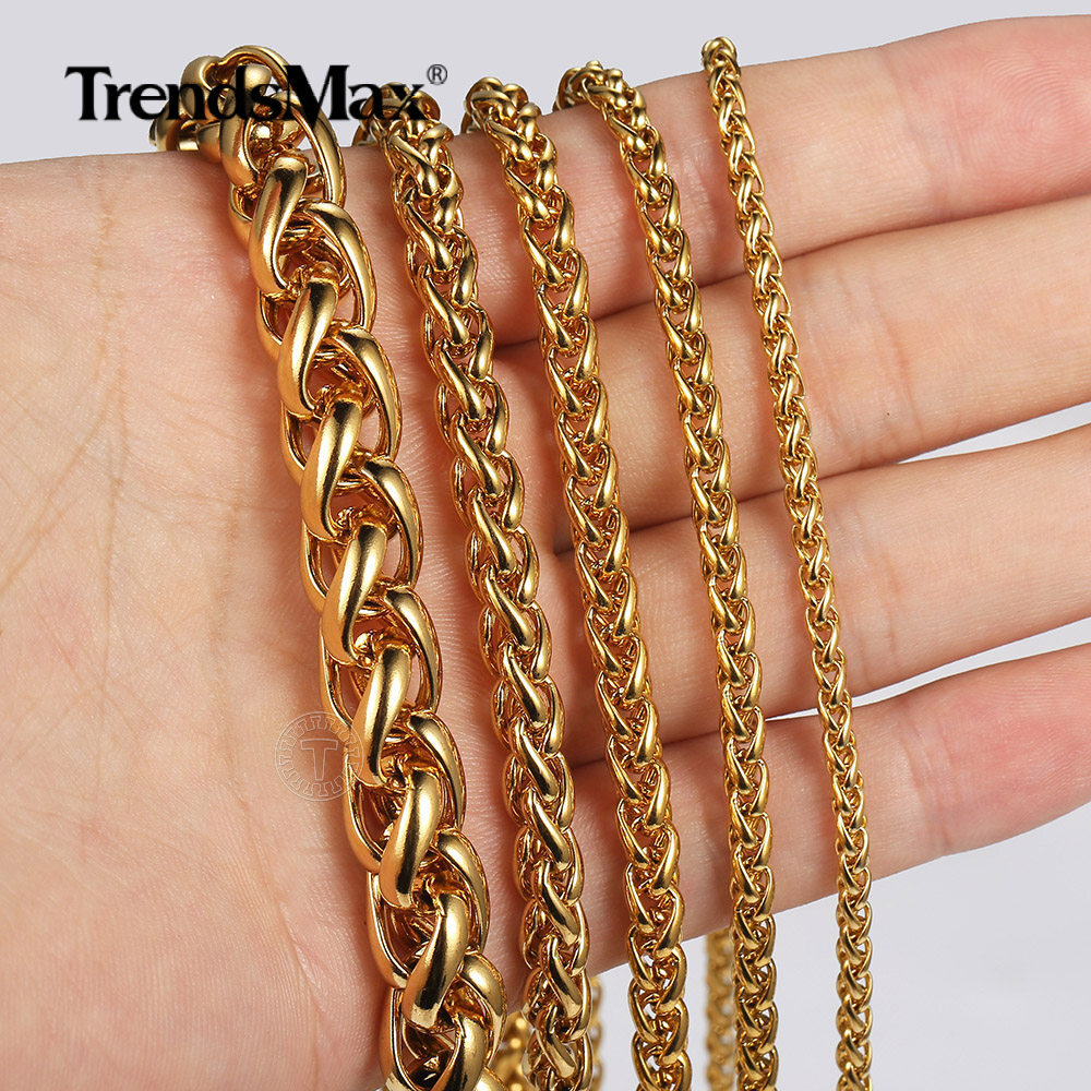 3/3.5/6mm Gold Plated Stainless Steel Wheat Link Necklace Jewelry 18/20/22/24 in