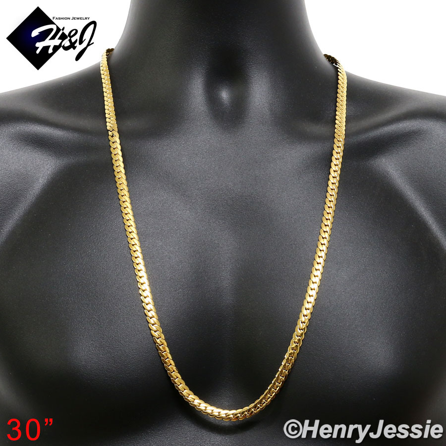 16″-40″MEN Stainless Steel 6mm Gold Plated Miami Cuban Curb Chain Necklace*GN155