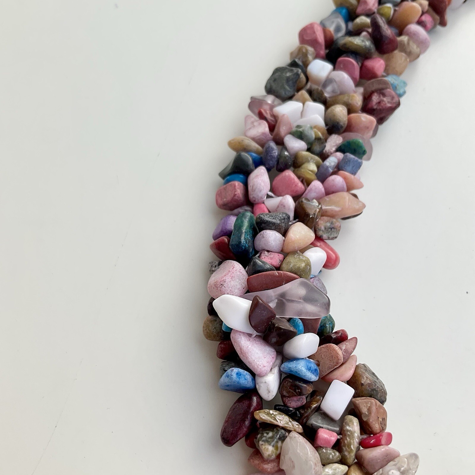 Handcrafted Multicolor Chipped Gemstone Collar Statement Necklace, 17 Inches