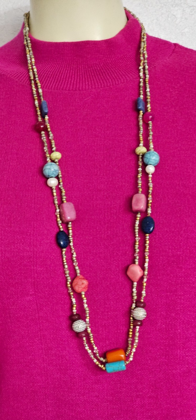 2 CHICOS NECKLACES MULTICOLOR BEADS EXCELLENT CONDITION 19 INCH. One price.