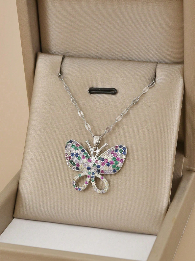 Women’s Fashion Jewelry Cubic Zircon Gold Color Butterfly Pendant Necklace Gift