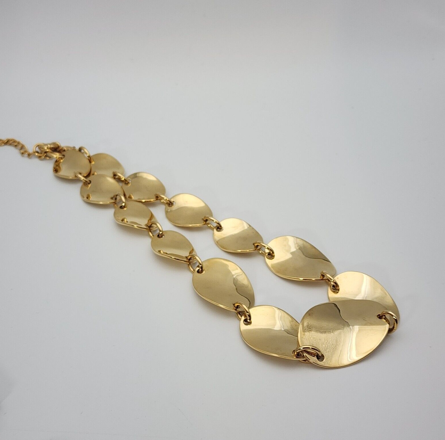 Vtg Choker Francesca Visconti Graduated Waved Ovals Shiny Gold Tone Necklace 16″