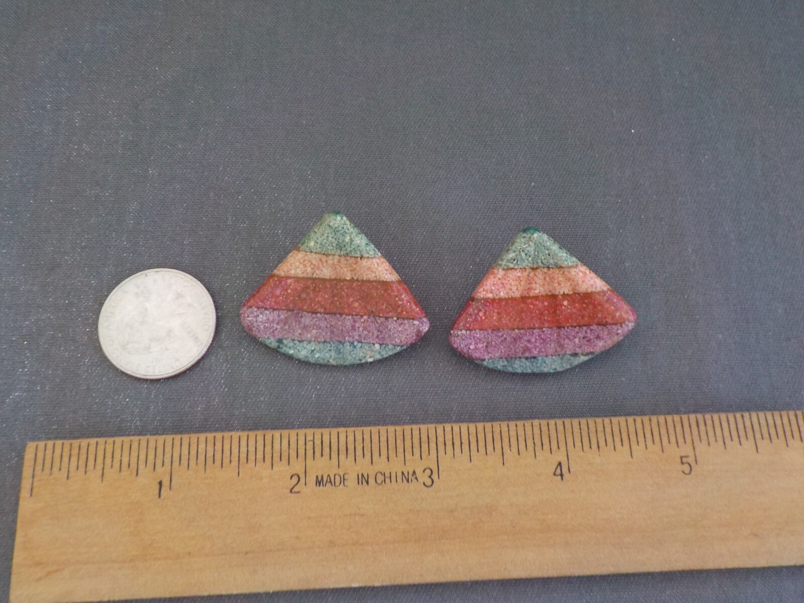 Triangle Necklace & Pierced Earrings Plastic Metal Green Purple Dark Red Blue