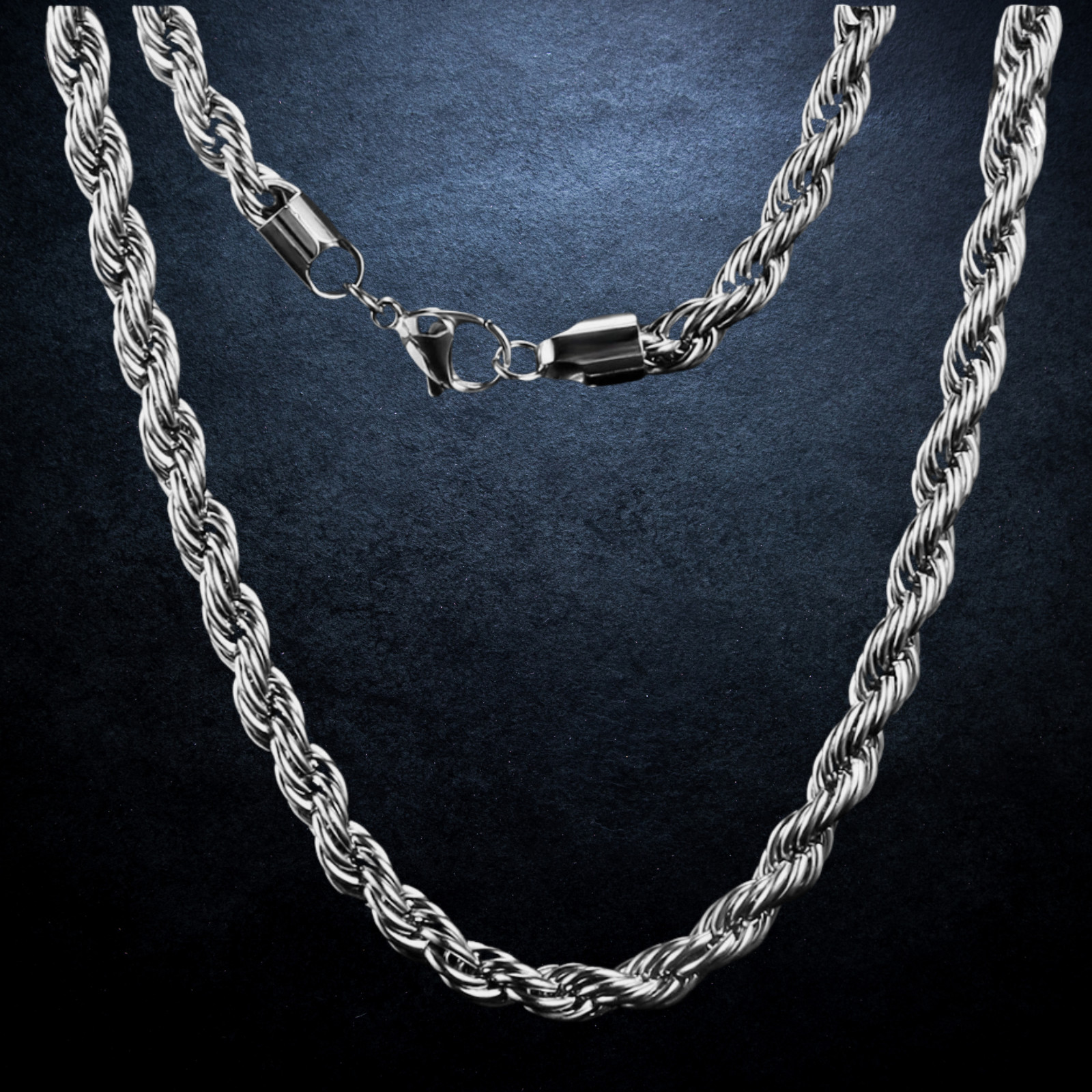 8MM LINK ROPE CHAIN NECKLACE 316L STAINLESS STEEL SILVER HIP HOP 17.3″ + 2″