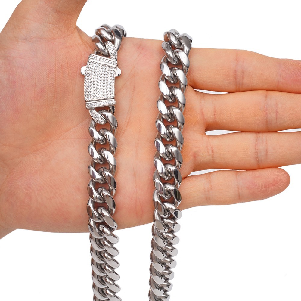 Men’s 8/10/12/14mm 316L Stainless Steel Miami Cuban Link Chain Necklace 16″-40″