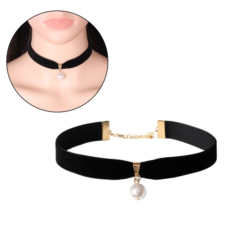 Black Velvet Choker Necklace Pearl Chocker Chokers Gothic Collar for Women Girl