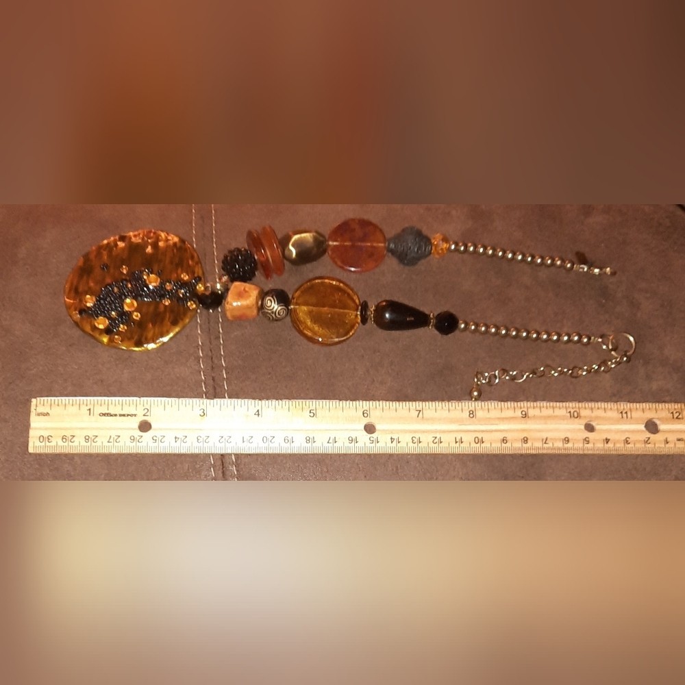 Treska art glass pendant and beaded statement necklace adjustable