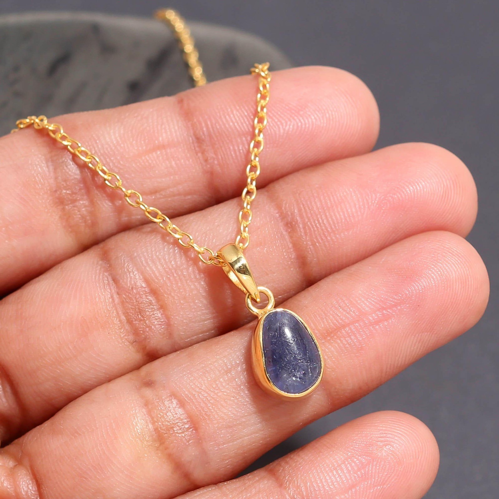 Natural Tanzanite Oval Chain Necklace Gold Filled 925 Sterling Silver Jewelry