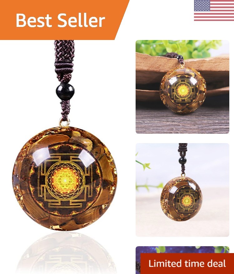 Natural Tiger Eye Pendant Necklace with Sri Yantra – Grounding Energy Healing