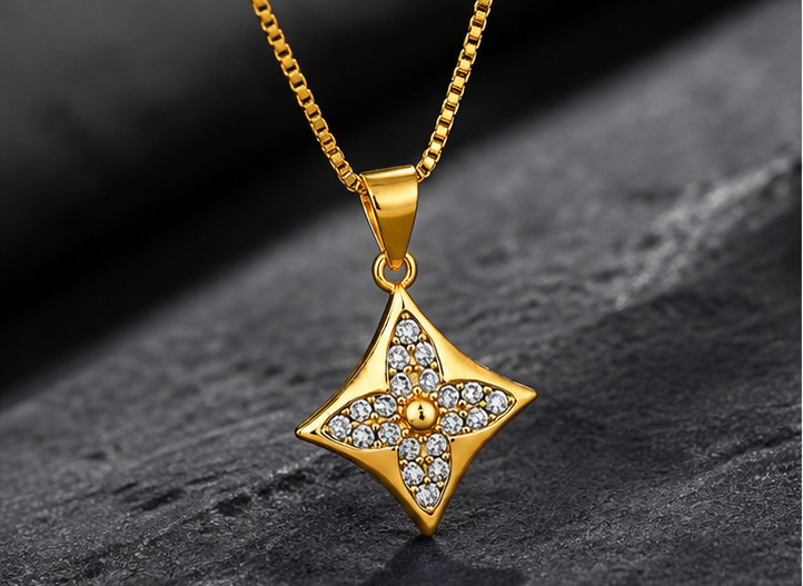 1.00Ct Star Flower Pendant Necklace 925 Sterling Silver Round Cut Cubic Zirconia