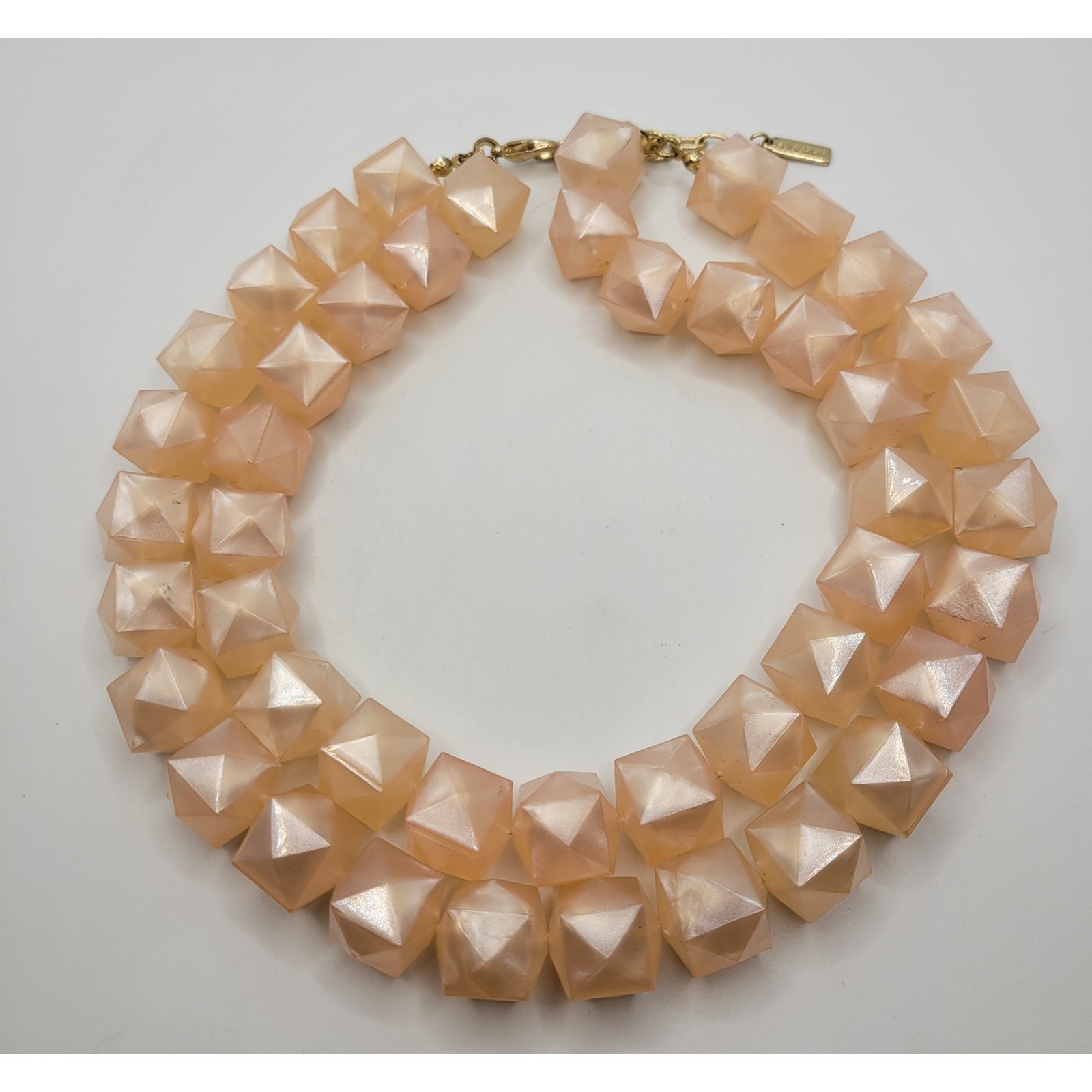 Sugarfix Chunky Pastel Pink Layered Necklace Multi Strand Faceted Cubes Satiny