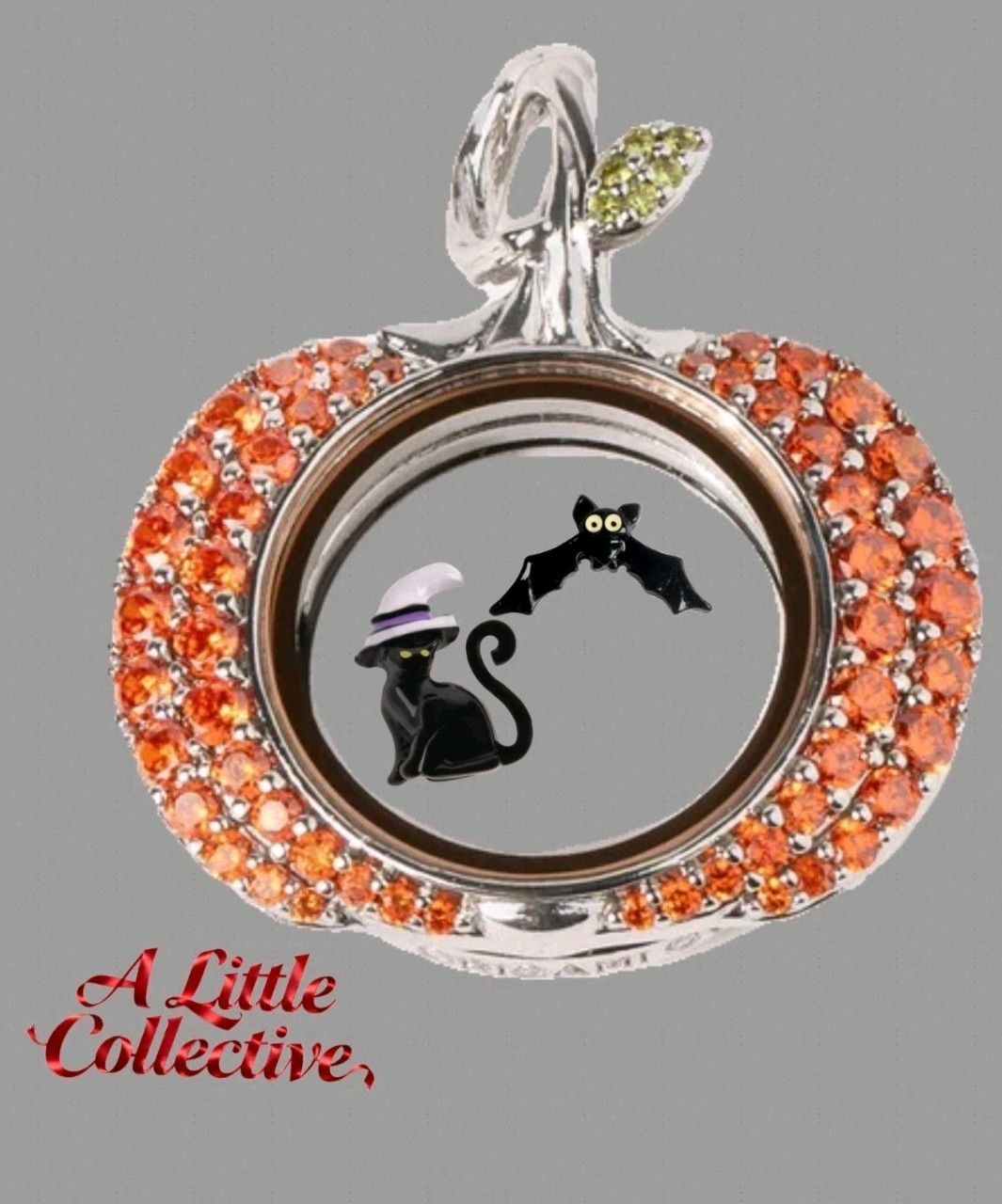 Origami Owl Silver Sculpted Pumpkin Living Locket With Crystals Set LK1172