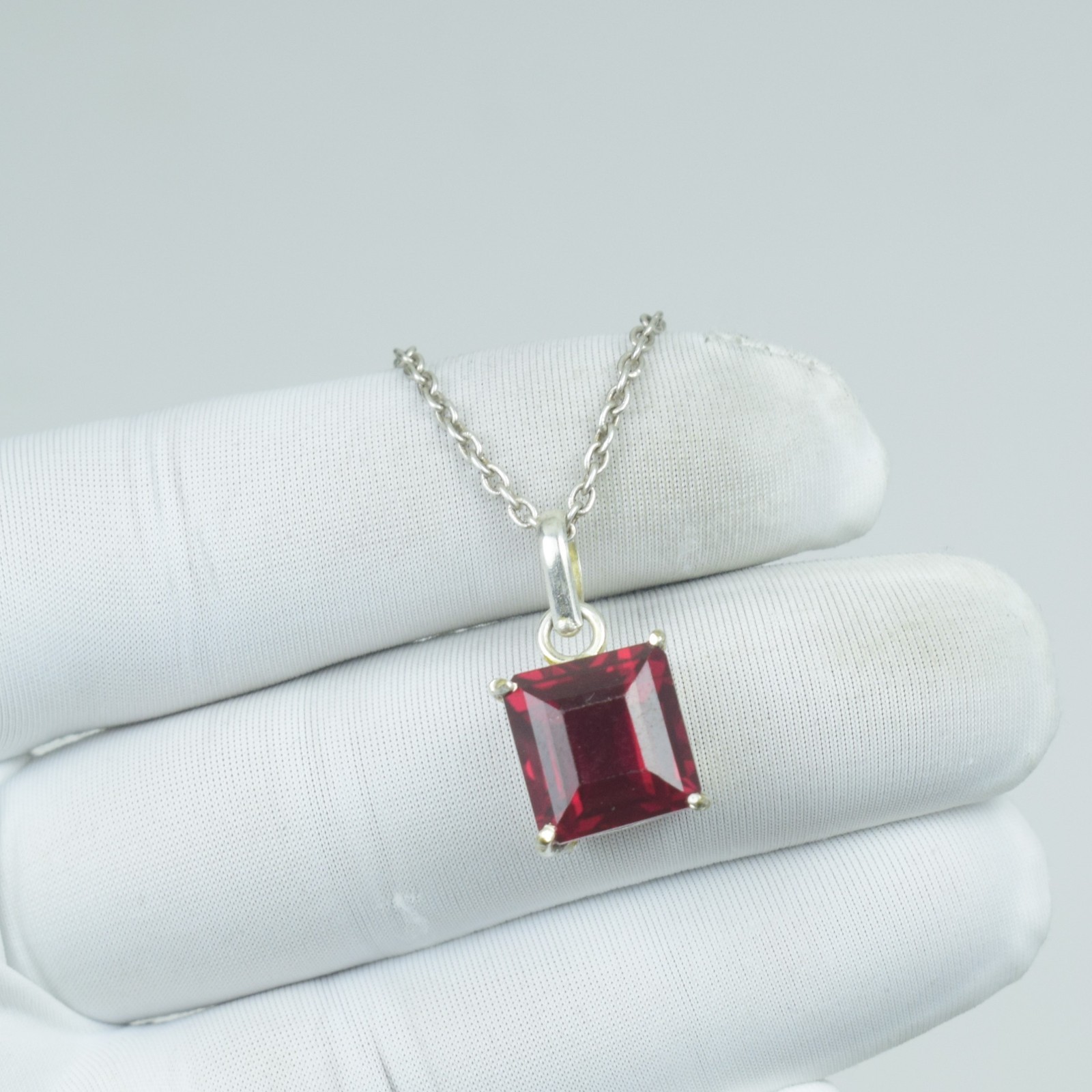 22Cts Square Cut Red Ruby Necklace Jewelry, Anniversary Gift Wife Pendant,