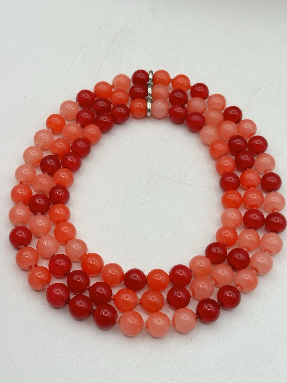 Three Layered Beaded Necklace Cranberry Tones See Description
