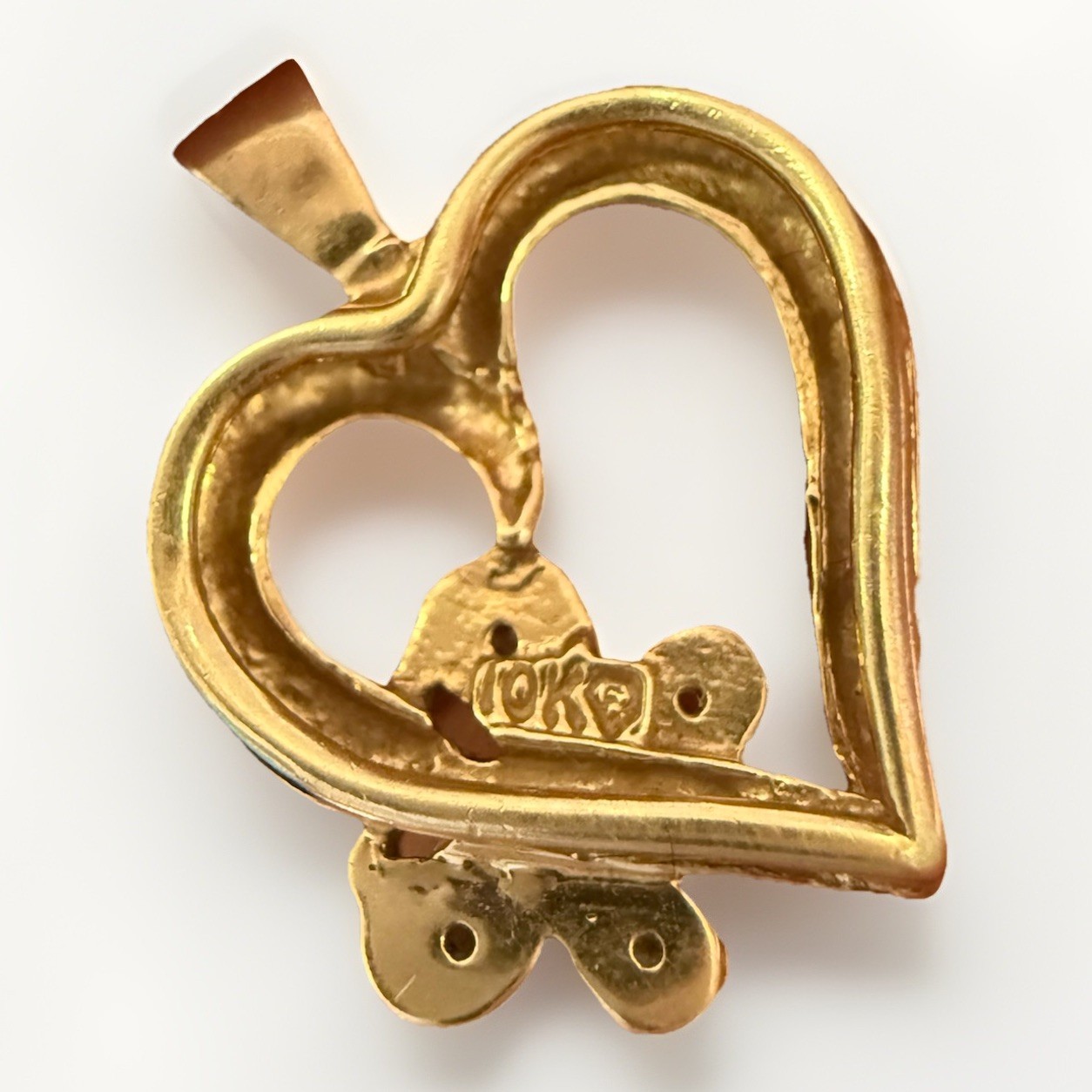 10k Yellow Gold Heart Charm Pendant w/ Diamond Butterfly Accent