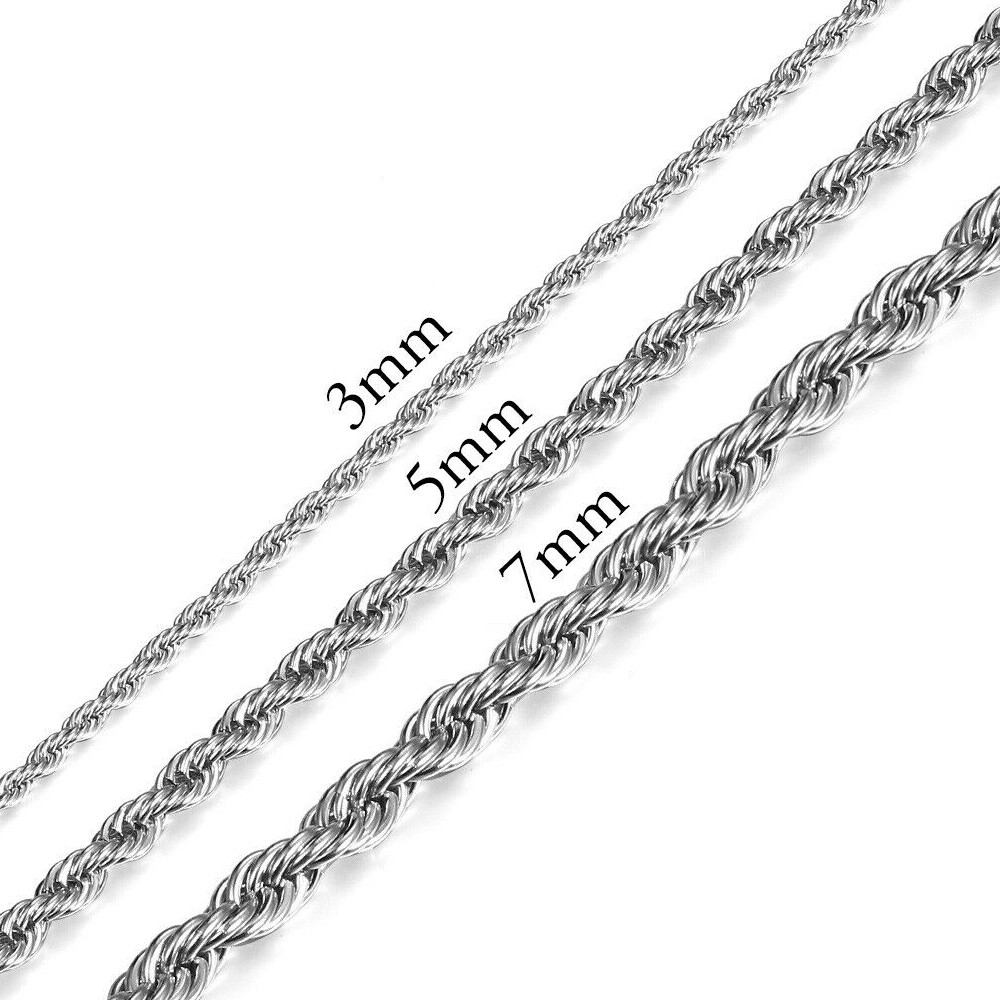 3/5/7mm Rope Twist Link Chain Stainless Steel Necklace 16″-30″ Men Women chain