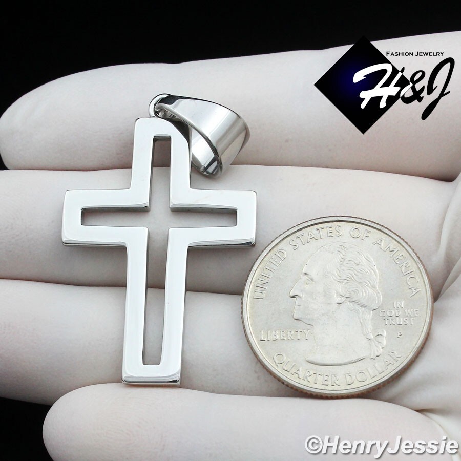 MEN WOMEN Stainless Steel Simple Plain Hollow Double Silver Cross Pendant*P141