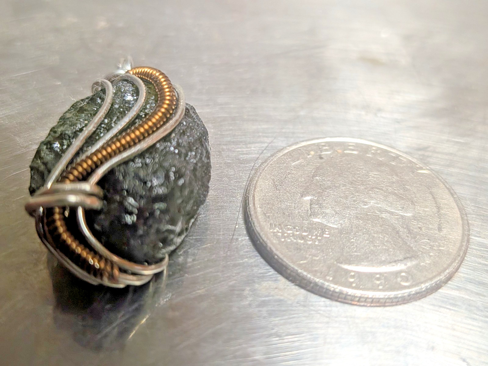 Moldavite Wire Wrapped Pendant Handcrafted Silver Jewelry 24ct