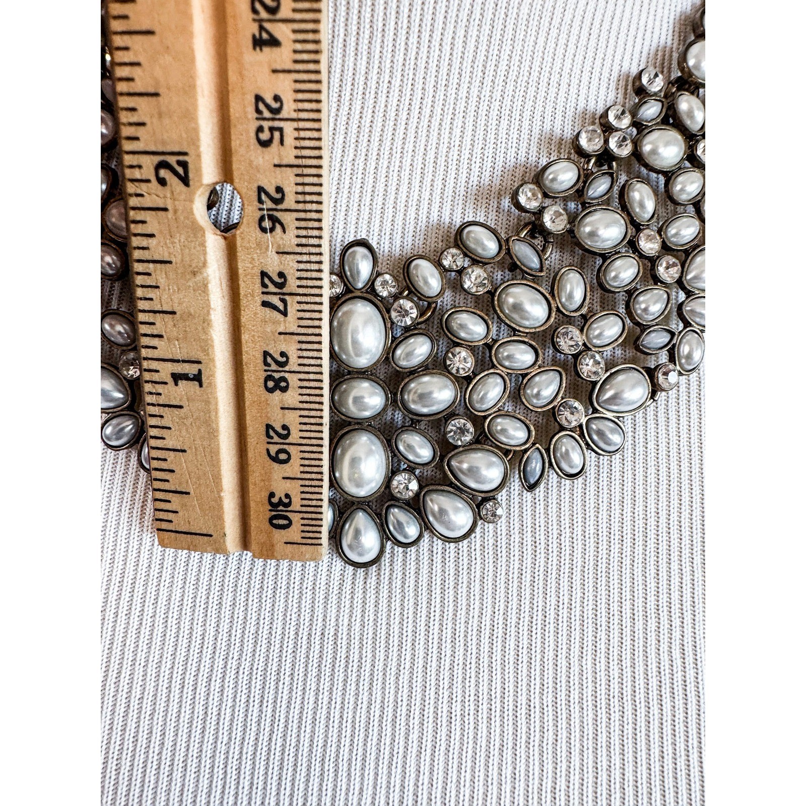 BaubleBar Pearl Rhinestone Statement Bib Necklace Silver Tone Bridal Prom