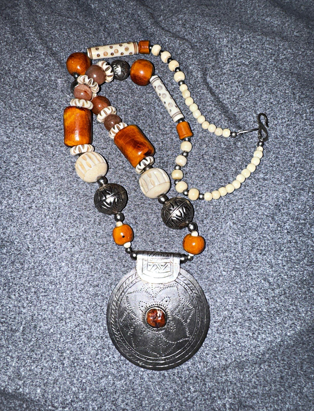 ANTIQUE TRIBAL AFRICAN or ORIENTAL LARGE BREASTPLATE NECKLACE AMBER CORAL COPAL