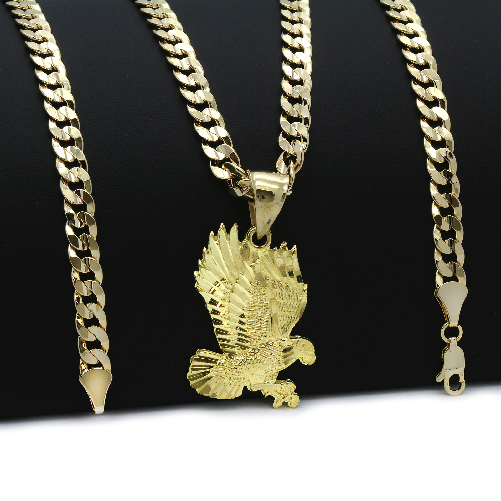 Men’s 18k Gold Plated Eagle Hip-Hop Pendant 6mm Cuban Chain Necklace 24″