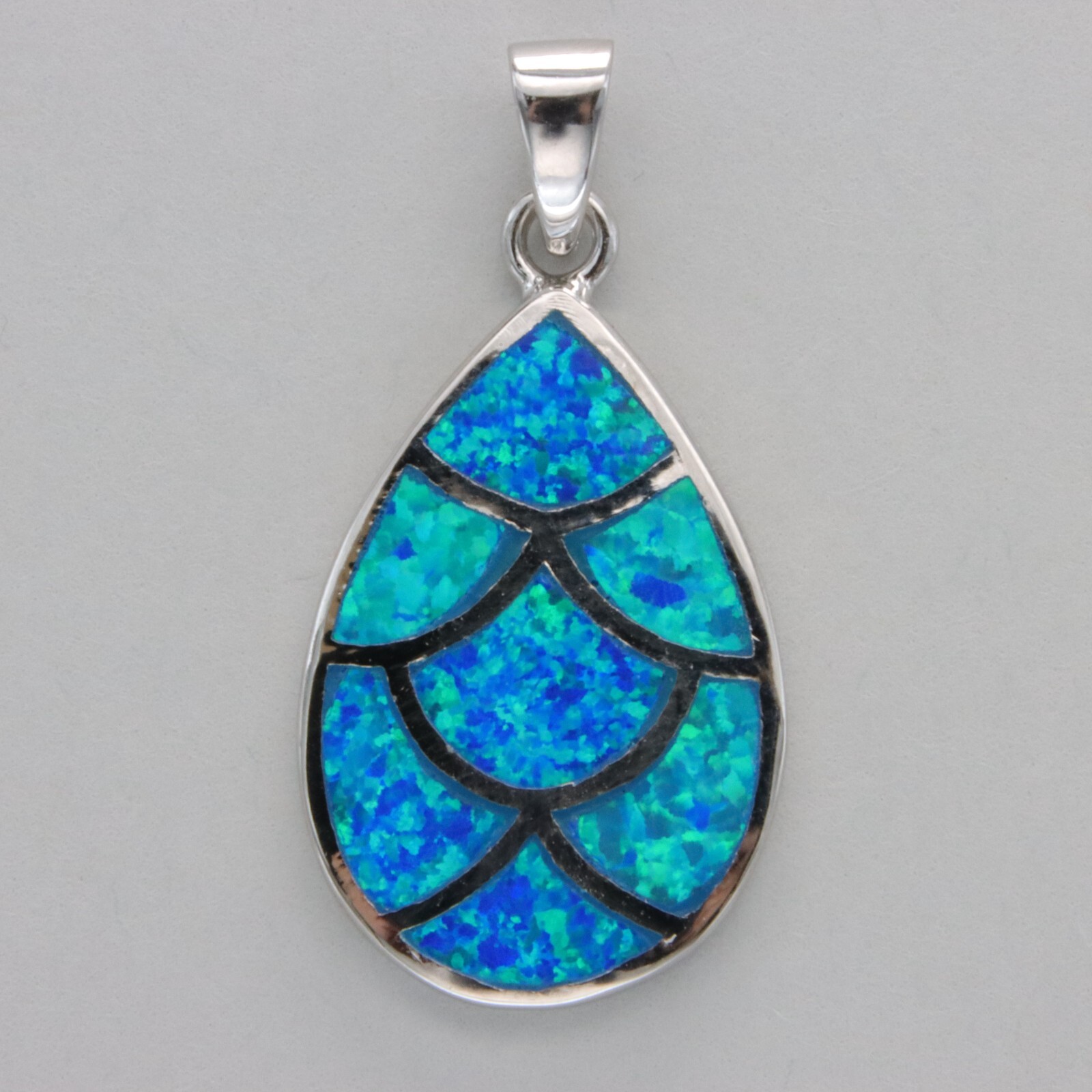 Blue FIRE OPAL Teardrop Pendant – 925 STERLING SILVER – Rhodium finished 45e