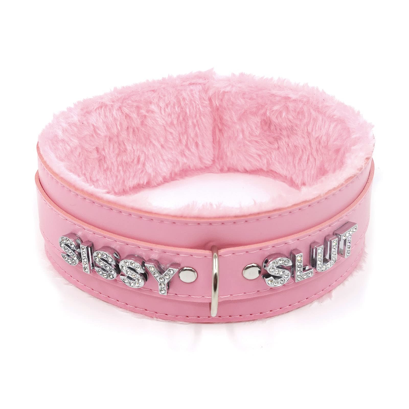 Pink Choker Necklace for Women Leather Collar Fluffy Punk Leash Neck Choker