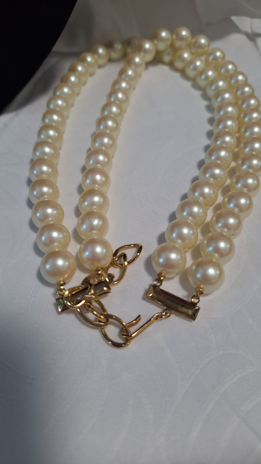 Layered Double Strand Ivory Simulated Pearl Bead Toggle Clasp Necklace