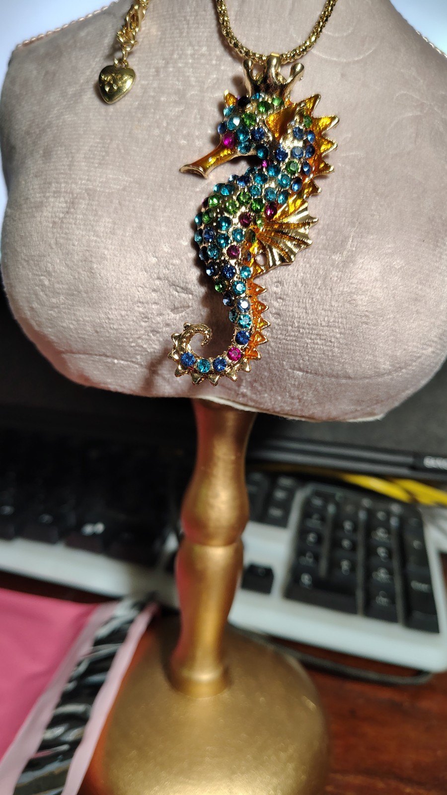 Gorgeous Betsey Johnson Seahorse & Crown Multi Color Rhinestone Necklace