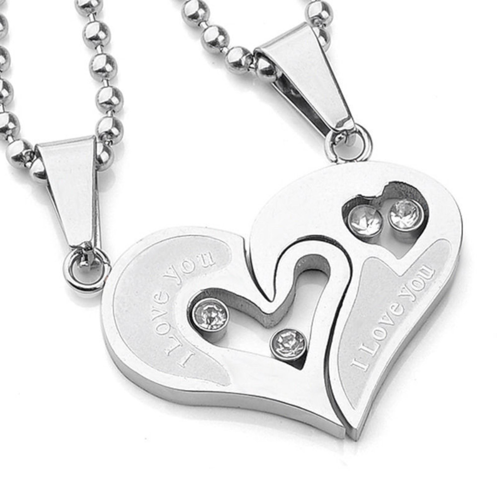 Mens Womens Couple Pendant Necklace His and Hers Gift Stainless Steel Love Heart