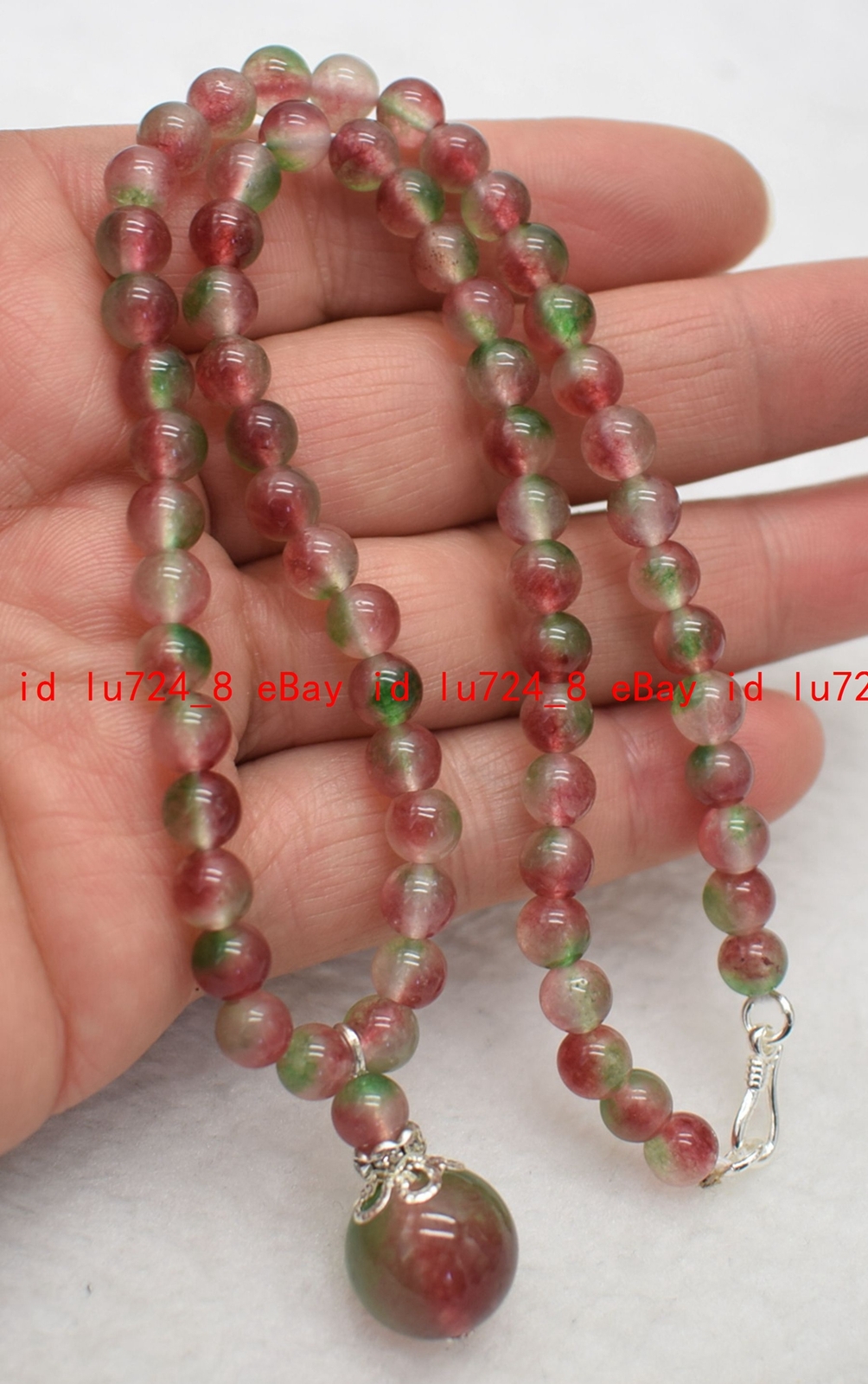 Natural 6mm Red Multicolor Jade Gemstone Round Beads Pendant Necklace 14-32″
